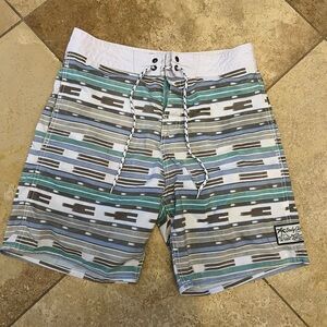 Body Glove Men's Patterned Swim Shorts - Green, Gray, and White